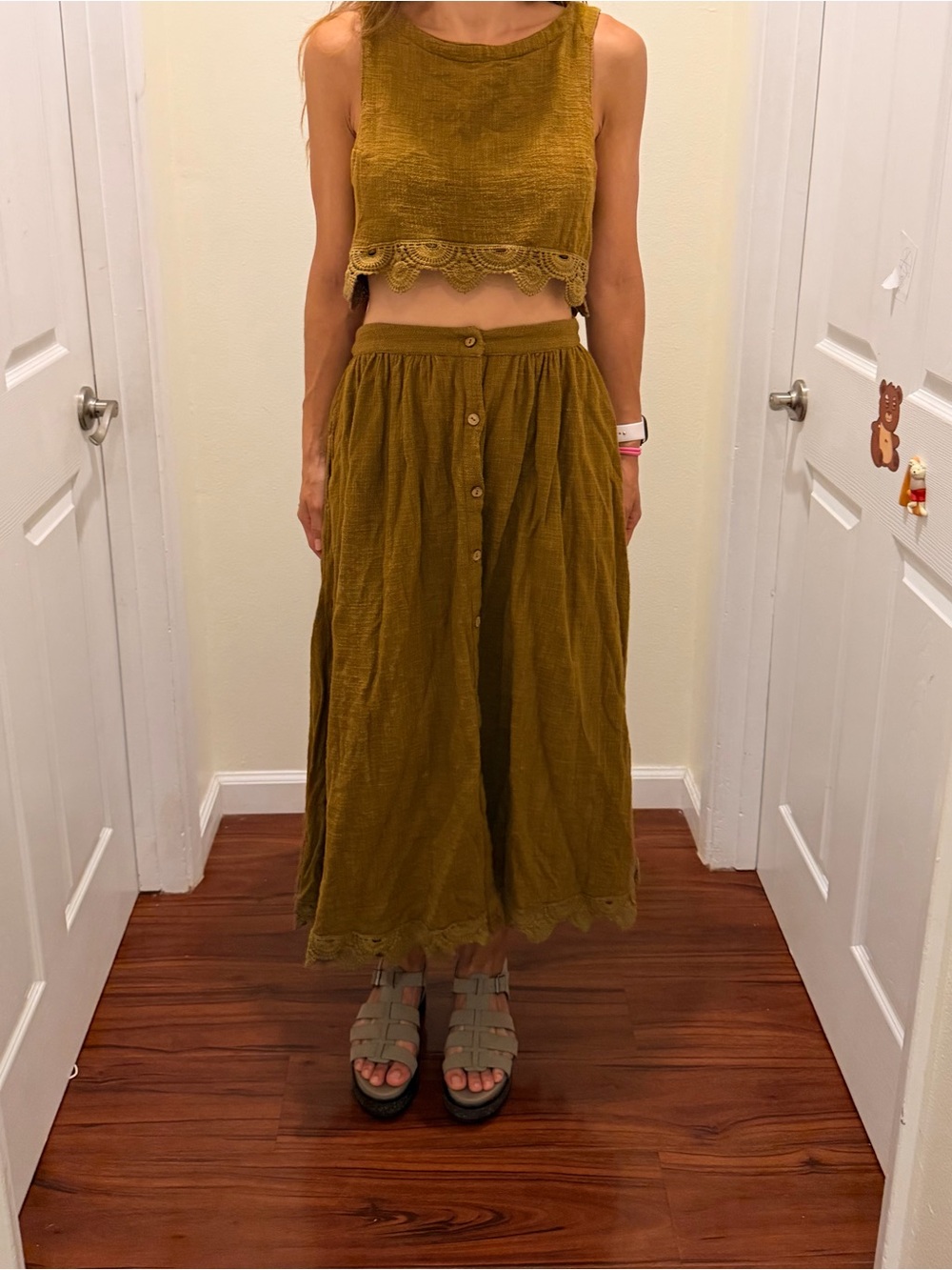 Madewell Mustard Tiered Button-Front Maxi Skirt